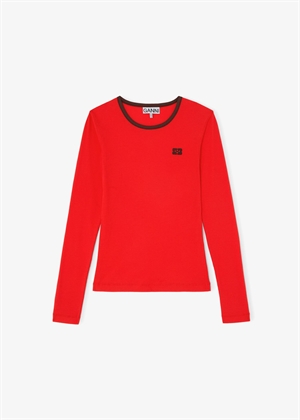 Soft cotton rib ls bluse High Risk Red A1040390 Ganni 
